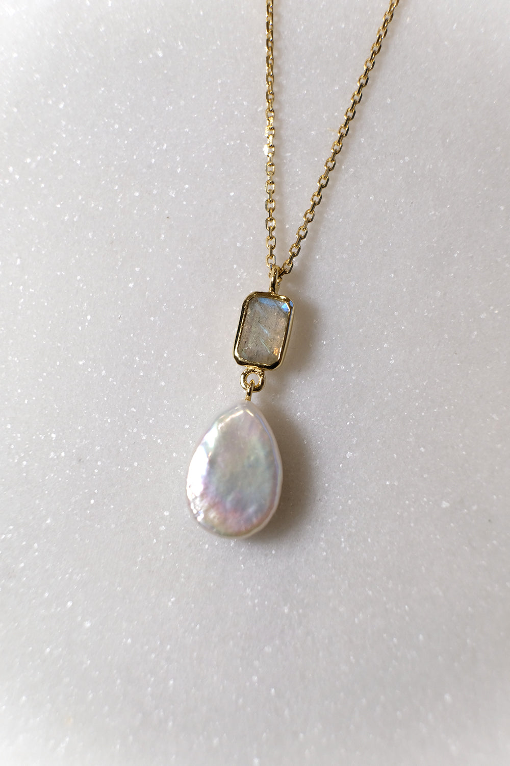 "Celeste Pearl" Labradorit | Halskette | Gold
