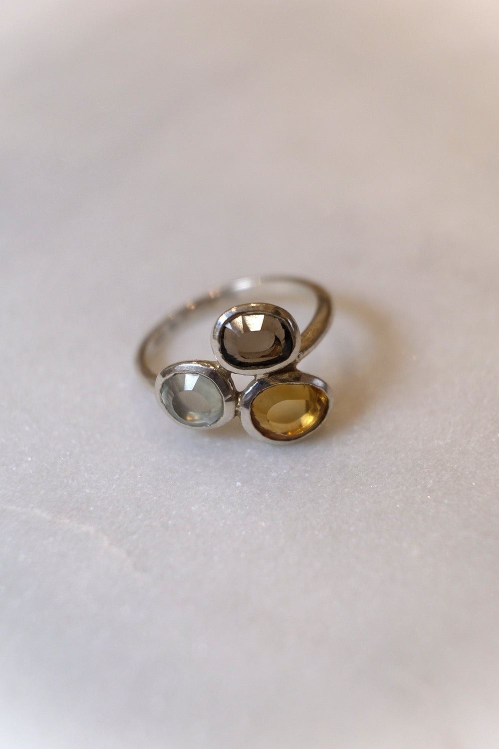 "Trio" Rauhquarz Citrin Olivin | Ring | Silber
