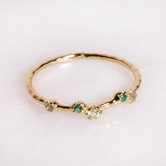 "Lumina Fine" Labradorit, grüner Onyx & Olivin | Ring | Gold - Einzelstück Größe 56