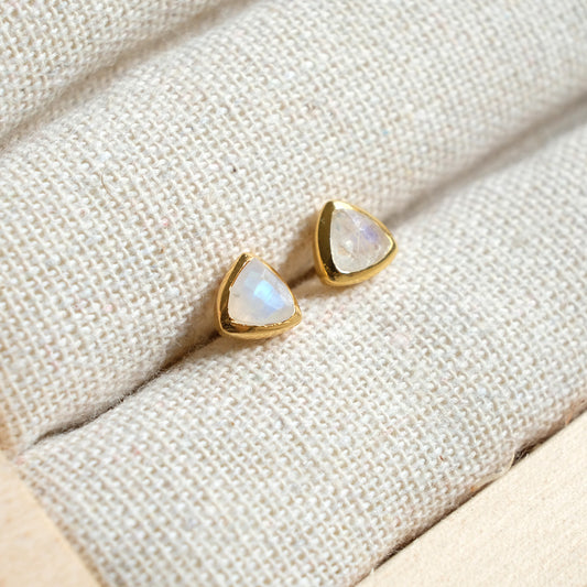 "Eclipse" Regenbogen-Mondstein | Ohrstecker | Gold