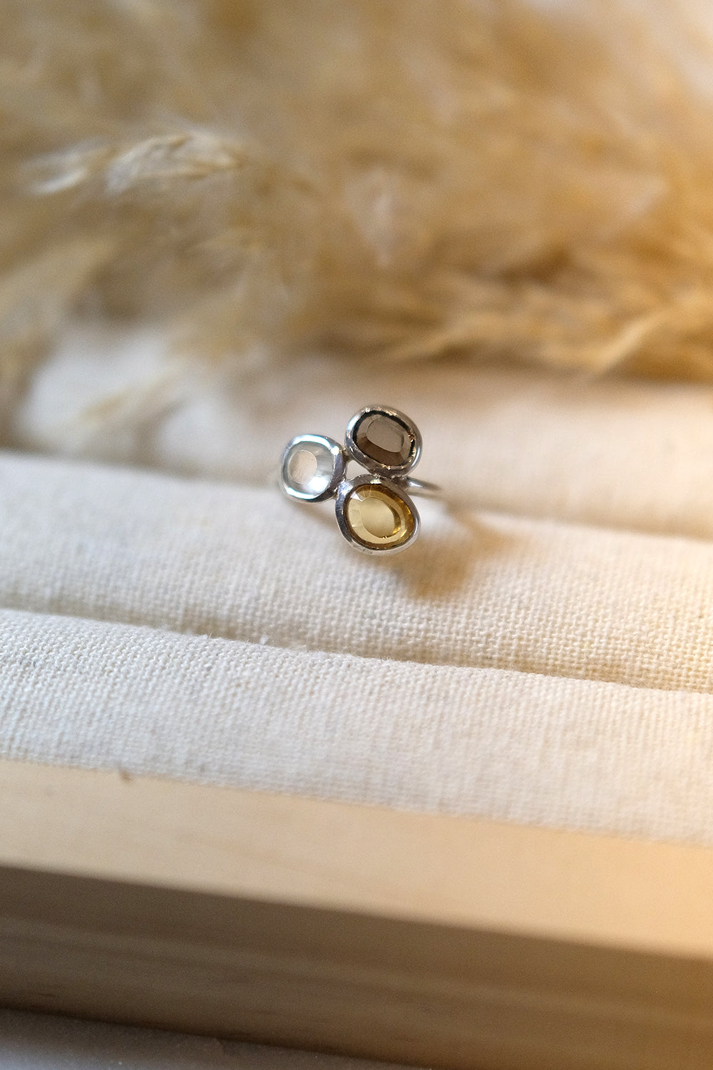 "Trio" Rauhquarz Citrin Olivin | Ring | Silber
