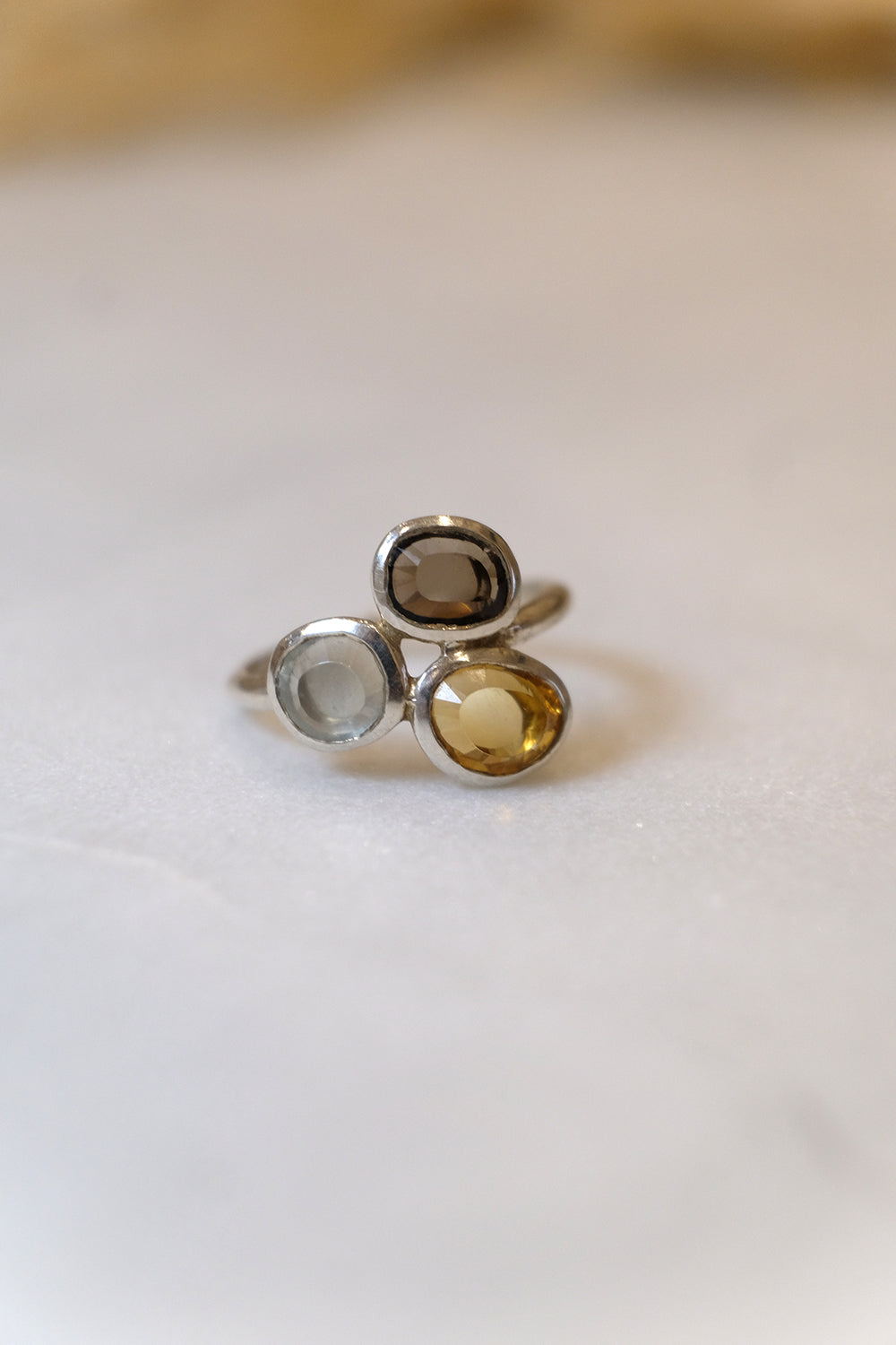 "Trio" Rauhquarz Citrin Olivin | Ring | Silber