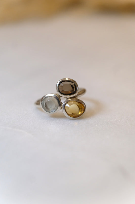 "Trio" Rauhquarz Citrin Olivin | Ring | Silber
