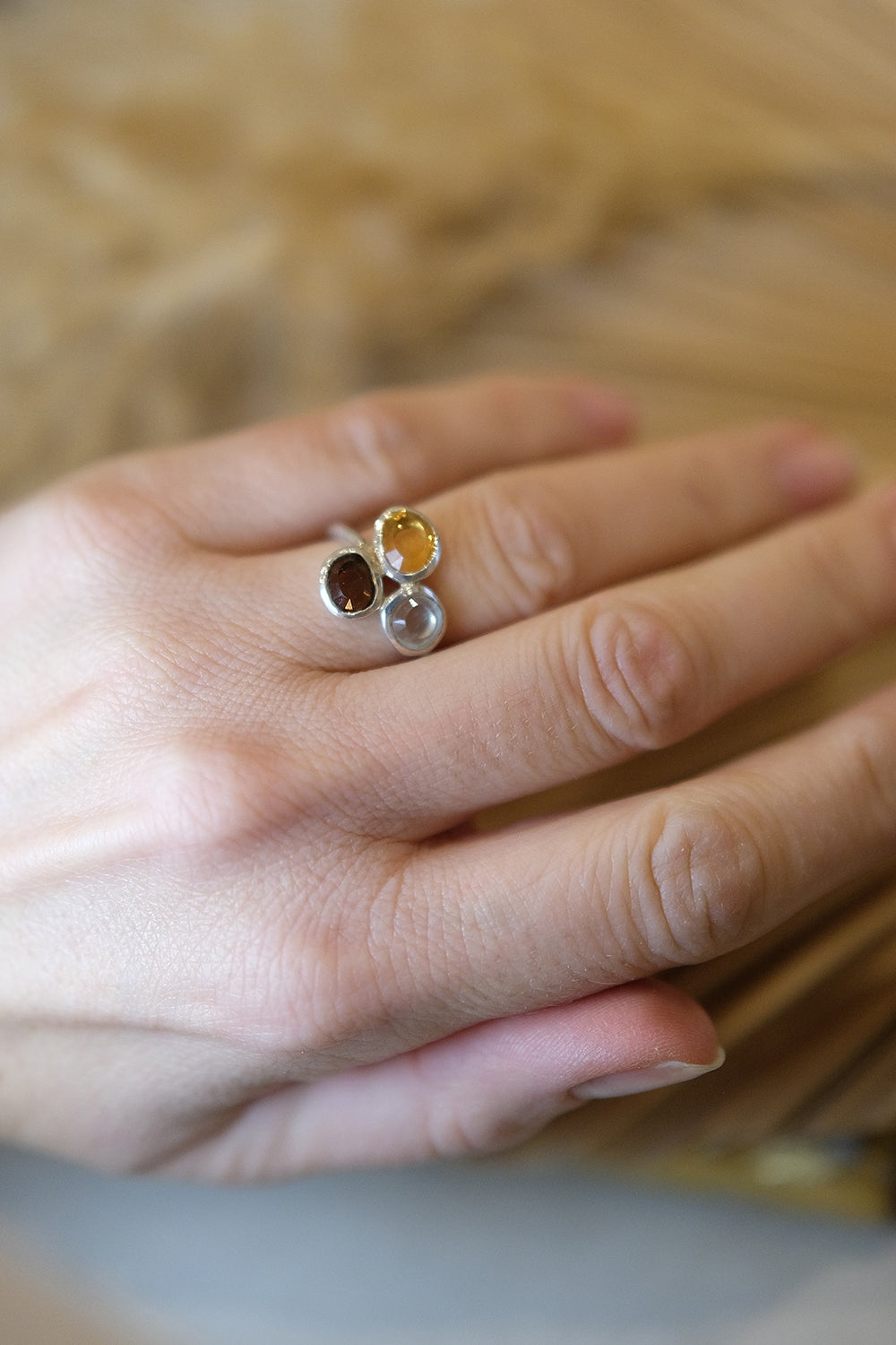 "Trio" Rauhquarz Citrin Olivin | Ring | Silber