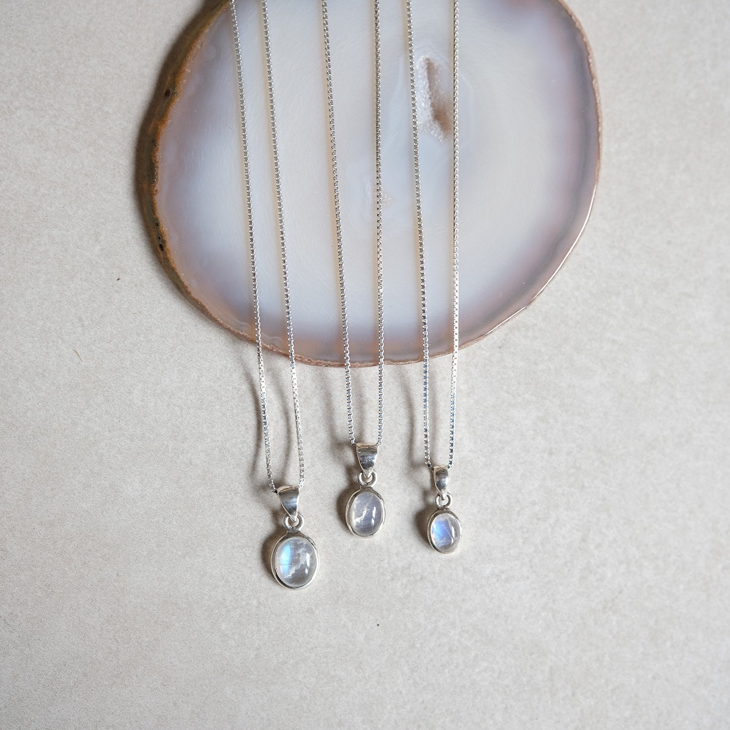 "Selene" S/XS/Mini Regenbogen-Mondstein | Venezianerkette | Silber