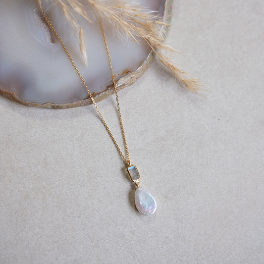 "Celeste Pearl" Labradorit | Halskette | Gold
