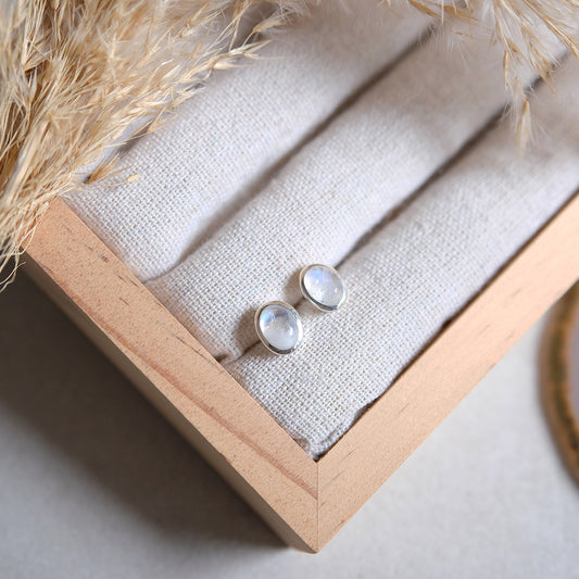 "Selene" Regenbogen-Mondstein | Ohrstecker | Silber