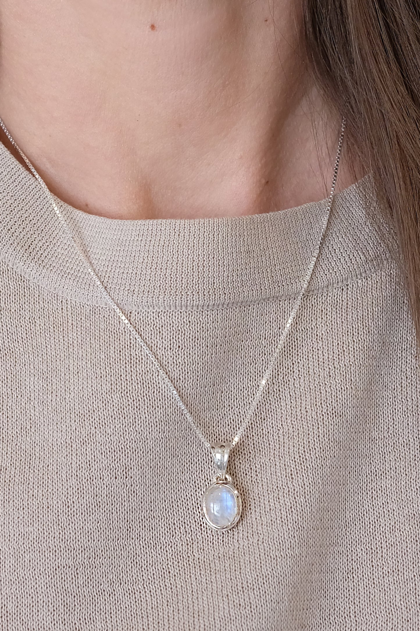 "Selene Grace" Regenbogen-Mondstein | Venezianerkette | Silber