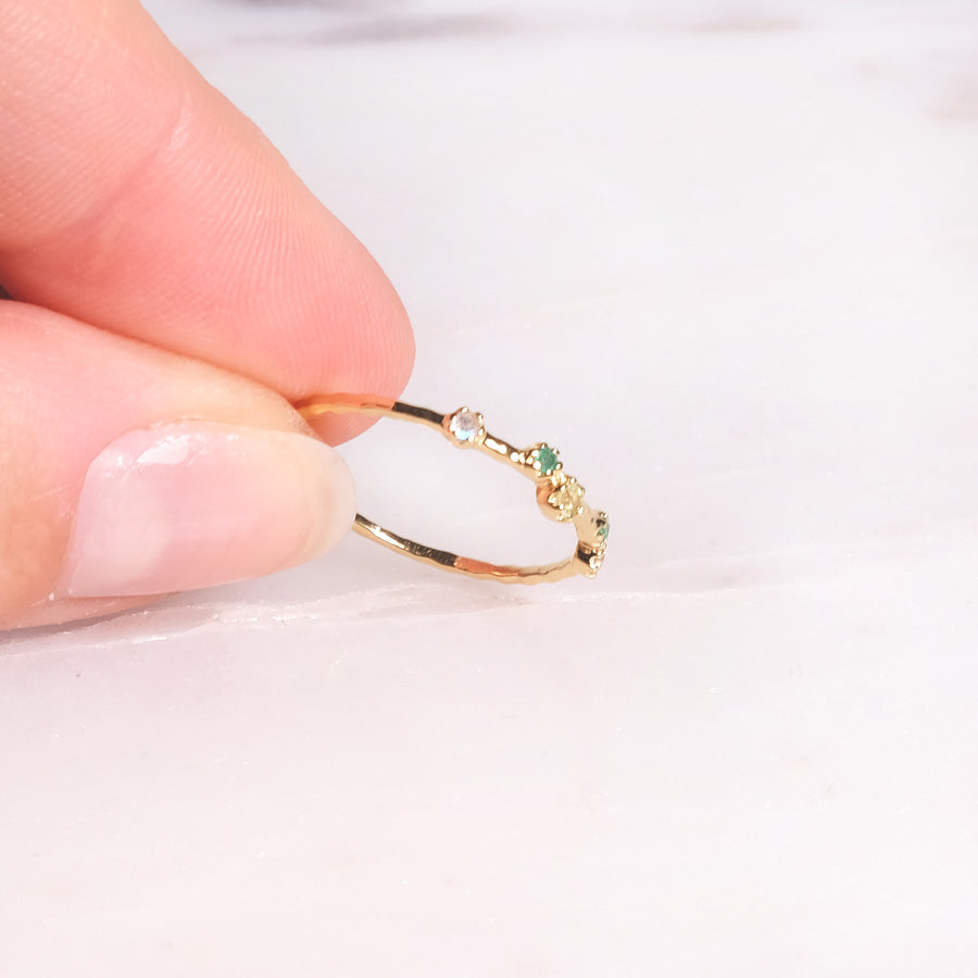 "Lumina Fine" Labradorit, grüner Onyx & Olivin | Ring | Gold - Einzelstück Größe 56