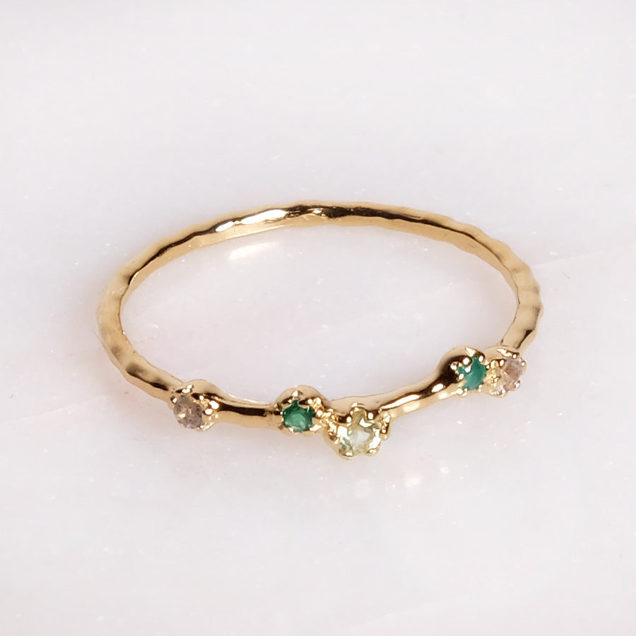 "Lumina Fine" Labradorit, grüner Onyx & Olivin | Ring | Gold - Einzelstück Größe 56