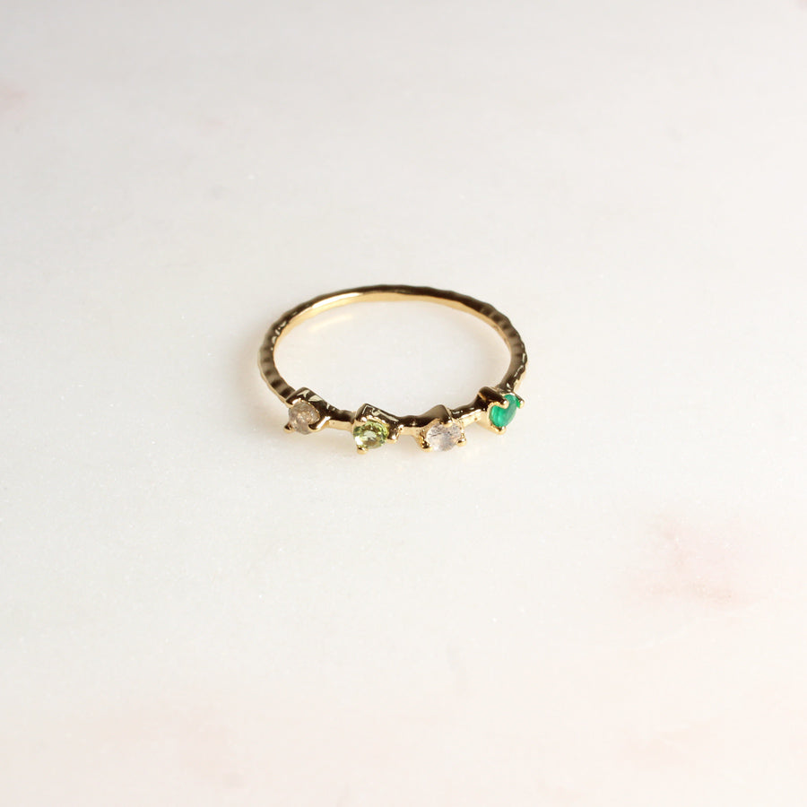 "Lumina" Labradorit, grüner Onyx & Olivin | Ring | Gold - Einzelstück Größe 54