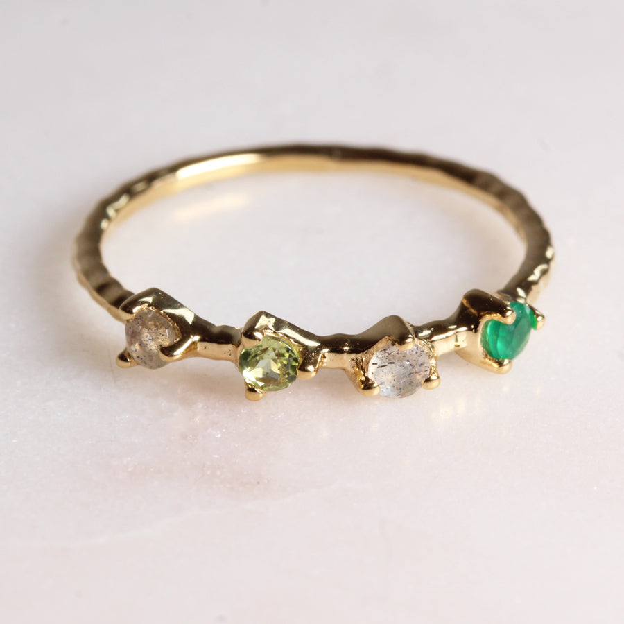 "Lumina" Labradorit, grüner Onyx & Olivin | Ring | Gold - Einzelstück Größe 54