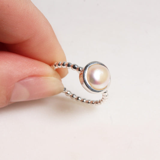 Perle | Kugelring | Silber - Einzelstück Größe 54