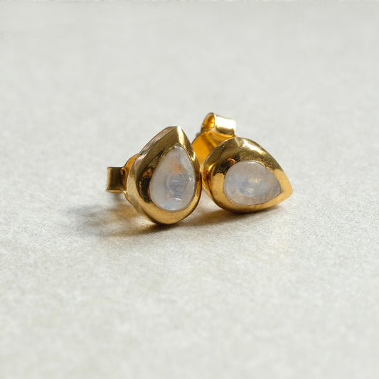 "Nova" Regenbogen-Mondstein | Ohrstecker | Gold