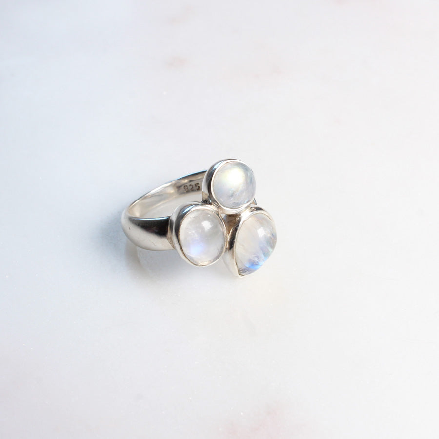 Regenbogen-Mondstein | Statement-Ring | Silber