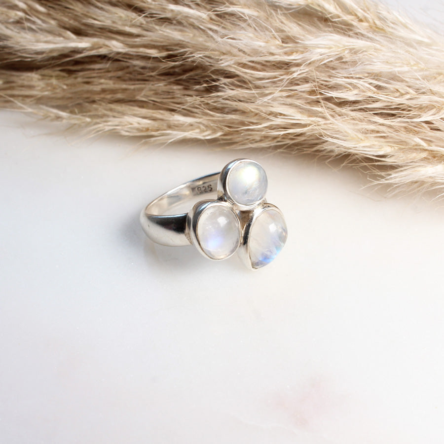 Regenbogen-Mondstein | Statement-Ring | Silber