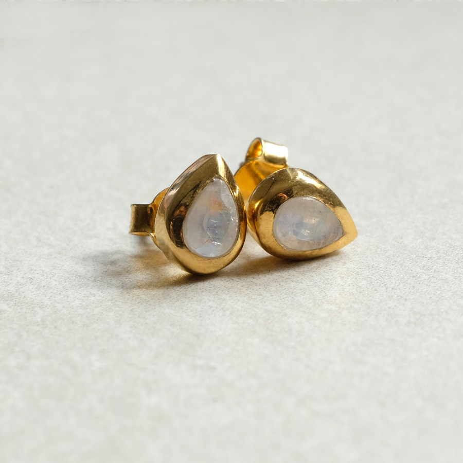 Regenbogenmondstein Ohrstecker Tropfen Gold