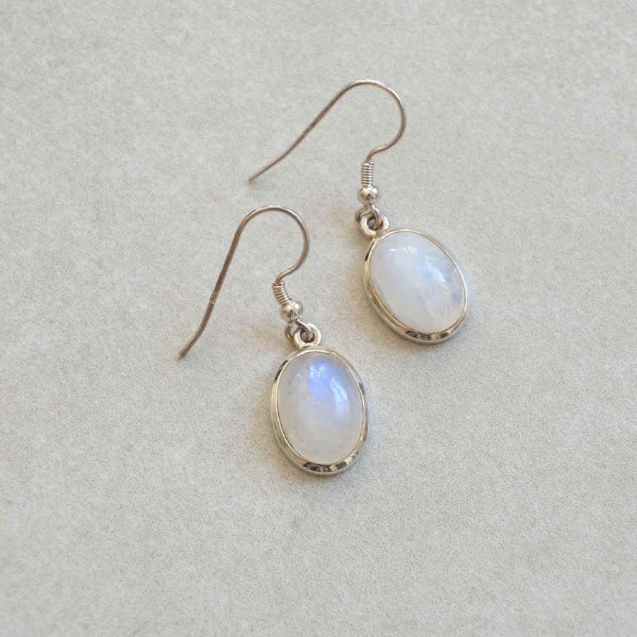 Regenbogenmondstein Ohrhänger Oval // Ohrringe Silber