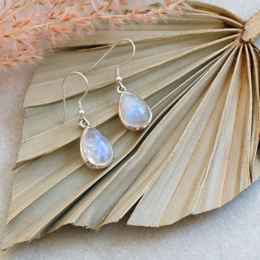 Regenbogenmondstein Ohrhänger Tropfen // Ohrringe Silber