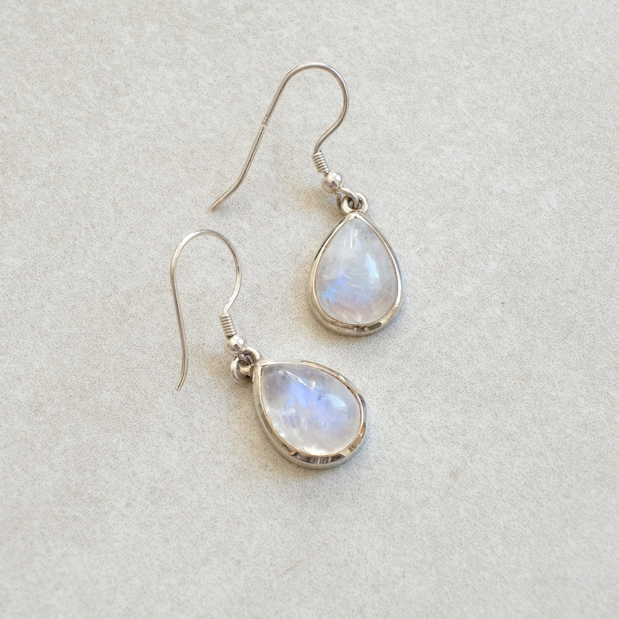 Regenbogenmondstein Ohrhänger Tropfen // Ohrringe Silber