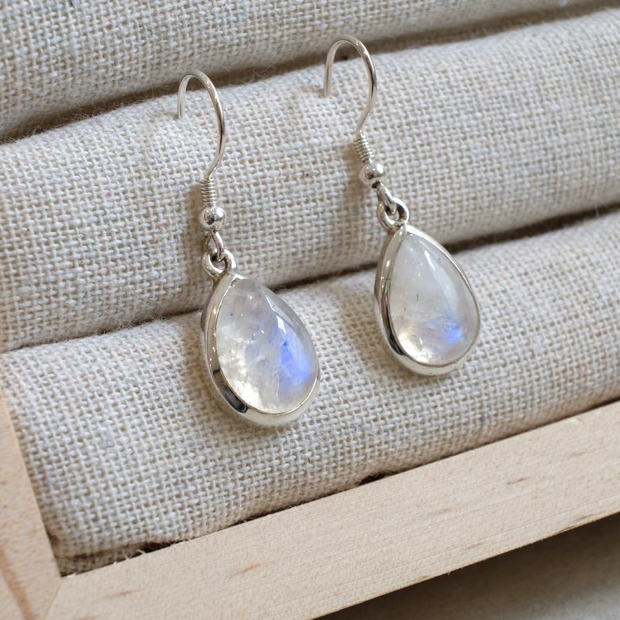 Regenbogenmondstein Ohrhänger Tropfen // Ohrringe Silber