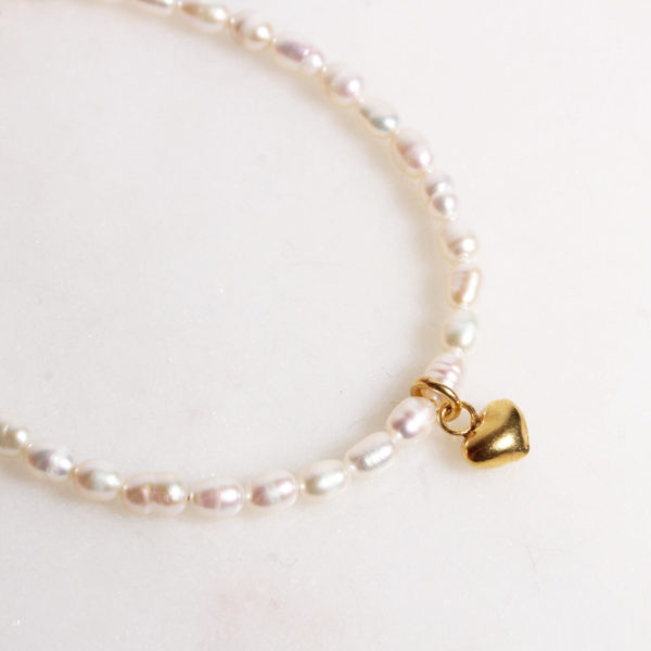 Damen Edelstahl Armband Perlenrarmband Fb Gold und Silber mit Herz Anhänger 1333
