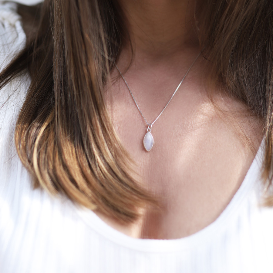 Regenbogen Mondstein Kette 925 Silber