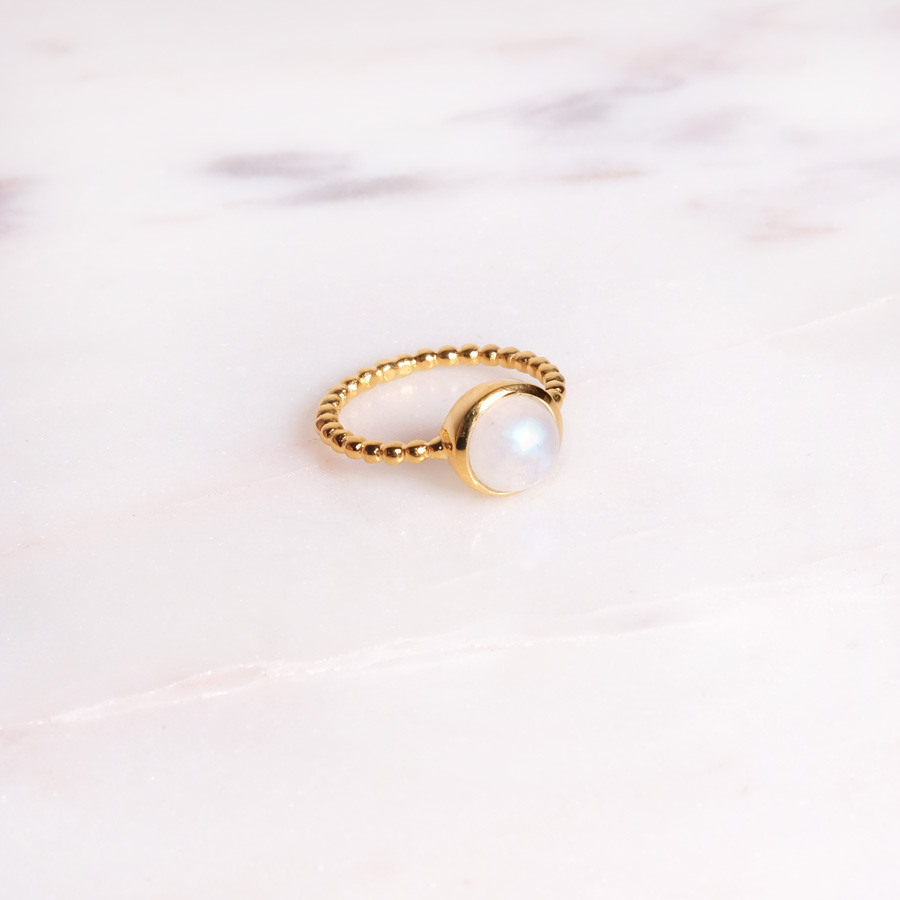 Kugelring Regenbogen Mondstein Gold