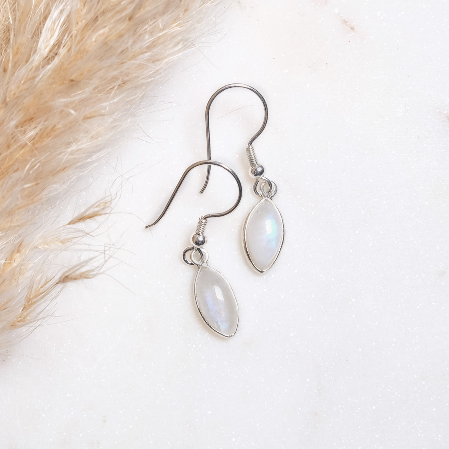 Ohrringe Regenbogen Mondstein Oval Silber