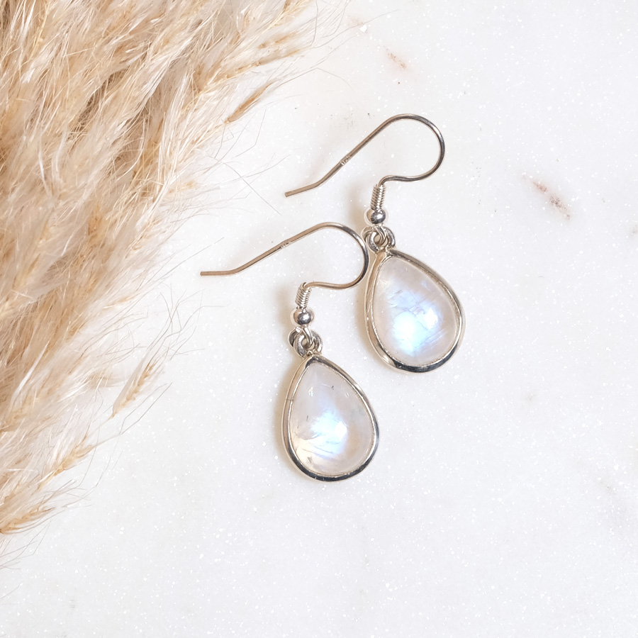 Ohrringe Regenbogen Mondstein Tropfen Silber