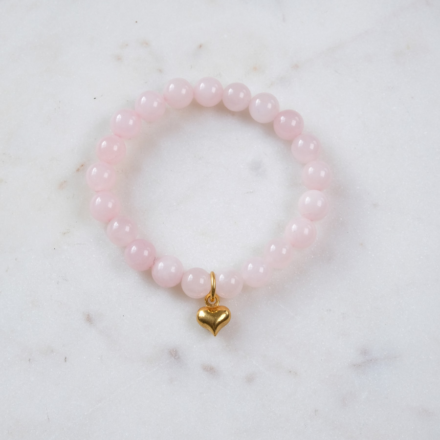 Rosenquarzarmband 8mm Herzanhänger