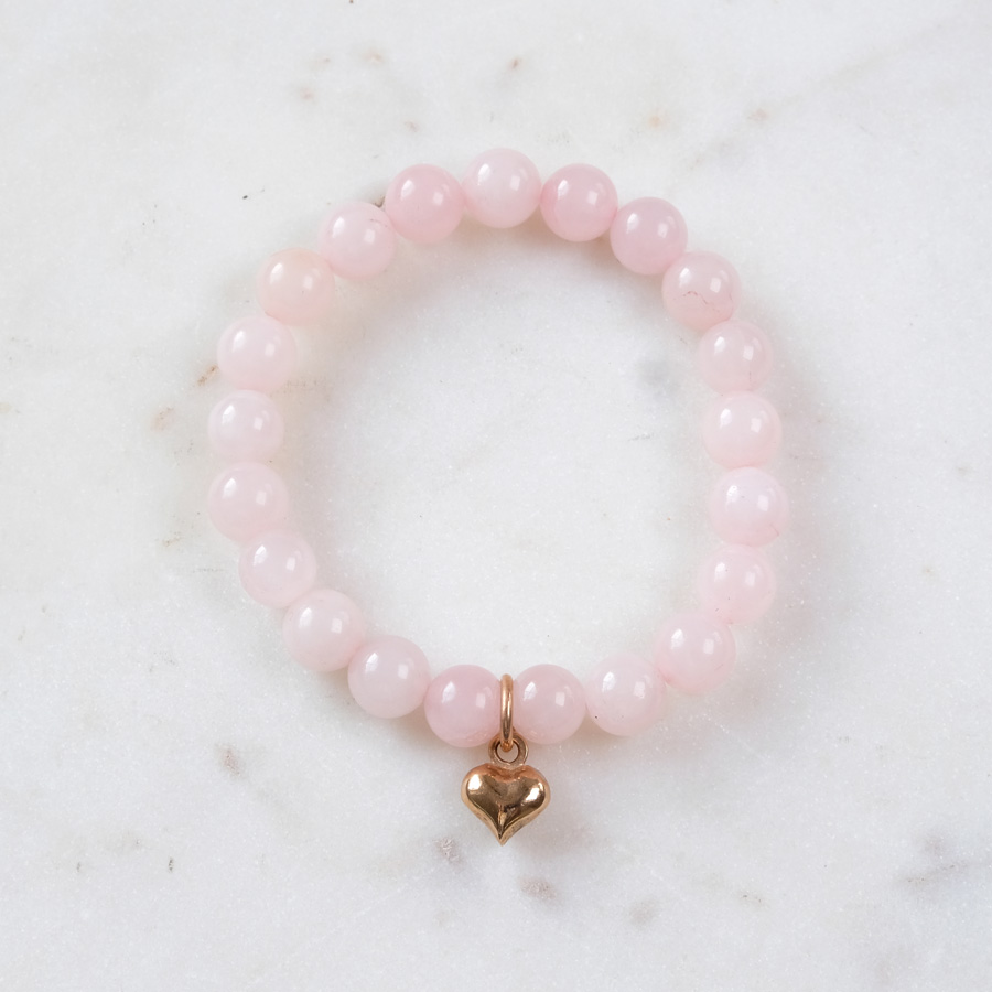 Rosenquarzarmband 8mm Herzanhänger
