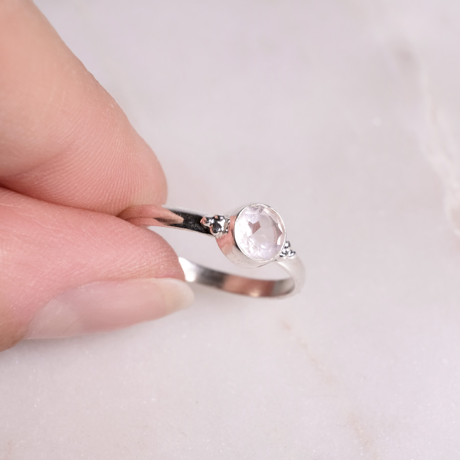 Dots Rosenquarz Ring 925 Silber