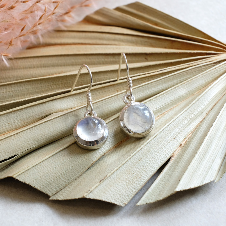 Regenbogenmondstein Ohrhänger rund // Ohrringe Silber