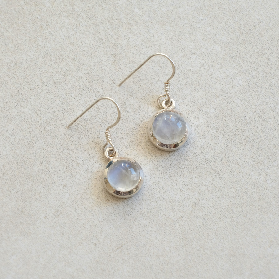 Regenbogenmondstein Ohrhänger rund // Ohrringe Silber