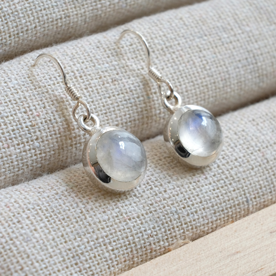 Regenbogenmondstein Ohrhänger rund // Ohrringe Silber