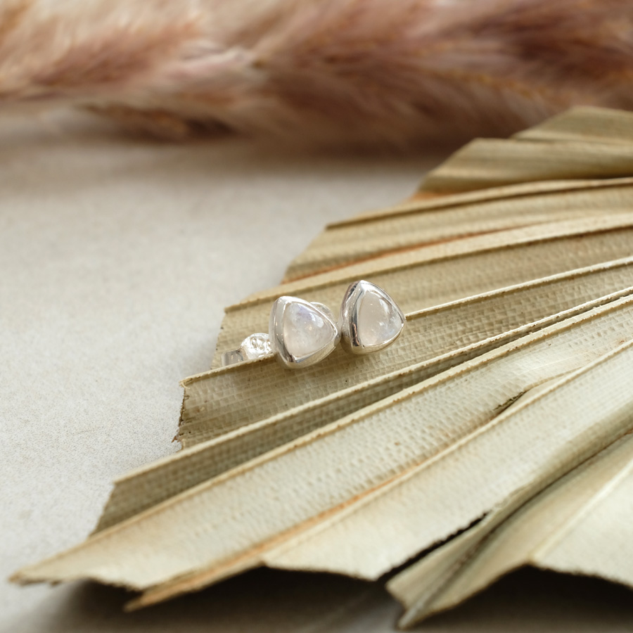 Regenbogenmondstein Silber Triangel // Ohrringe