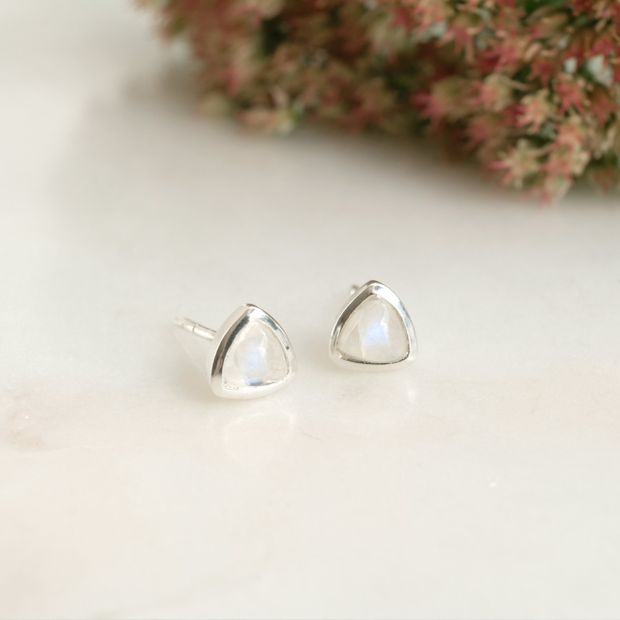 Regenbogenmondstein Silber Triangel // Ohrringe