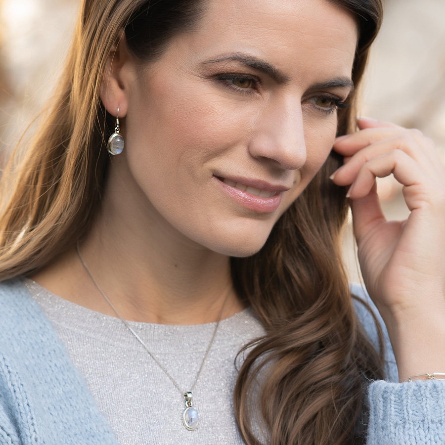 Regenbogen Mondstein Oval Ohrhänger