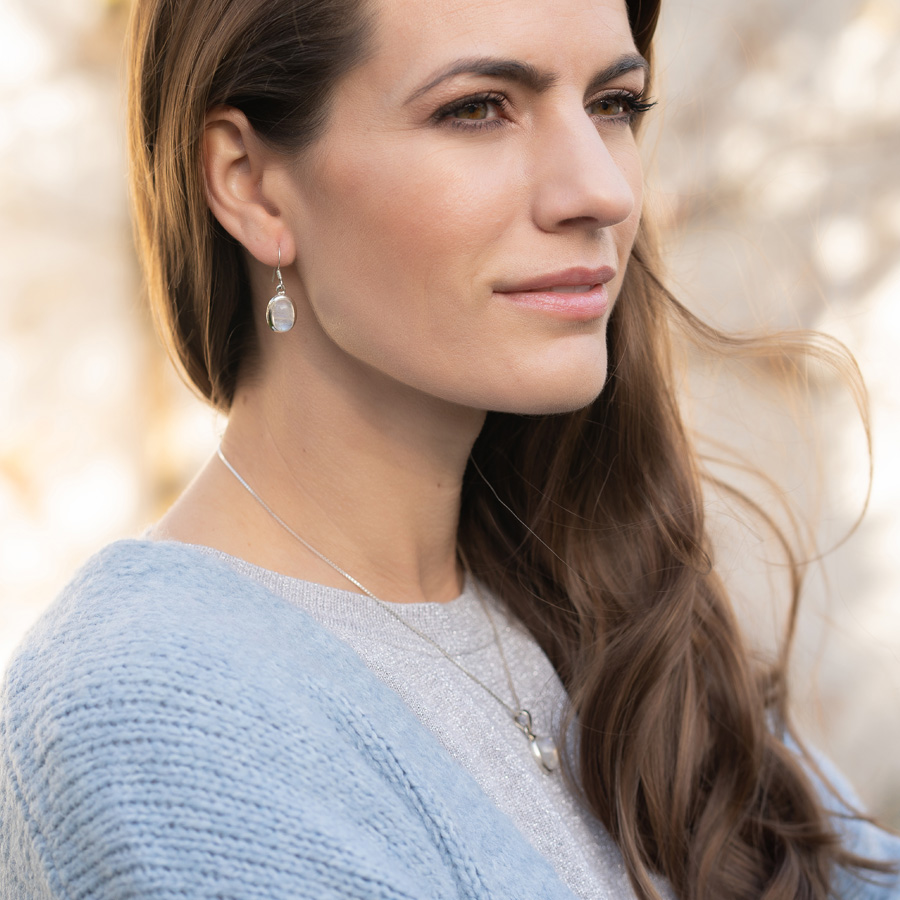 Regenbogen Mondstein Oval Ohrhänger