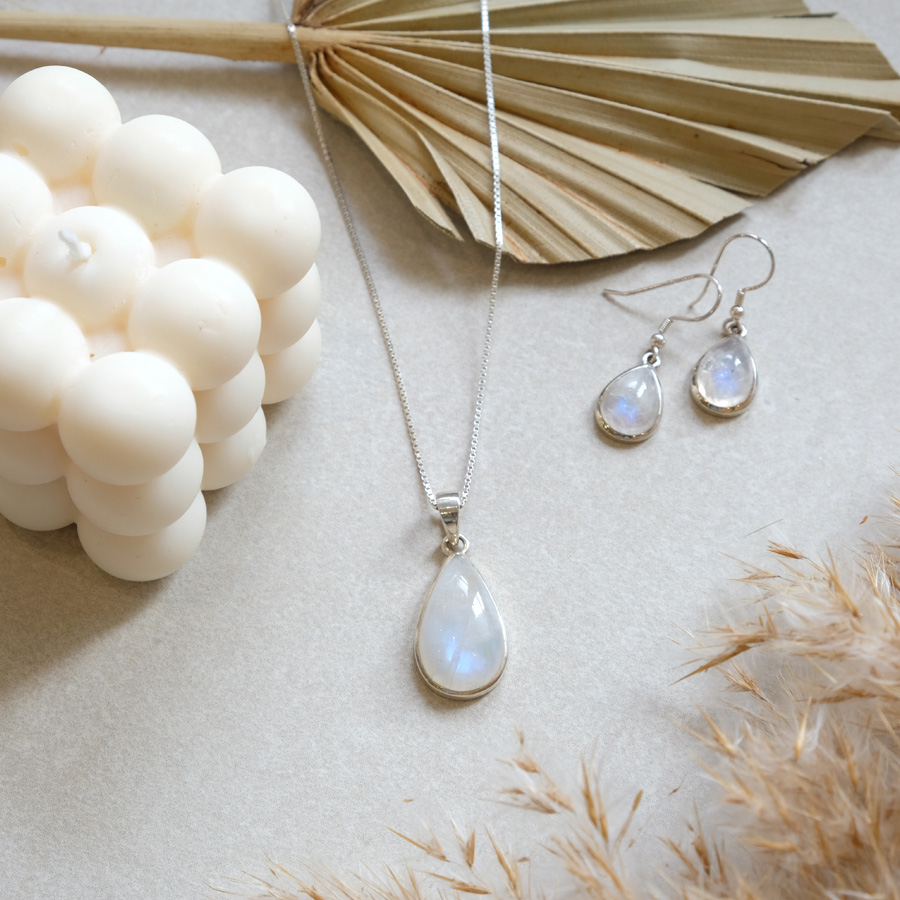 Regenbogen Mondstein Big Drop // Venezianerkette