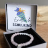 Rosenquarz Armband mit Engel und Schulkind Karte